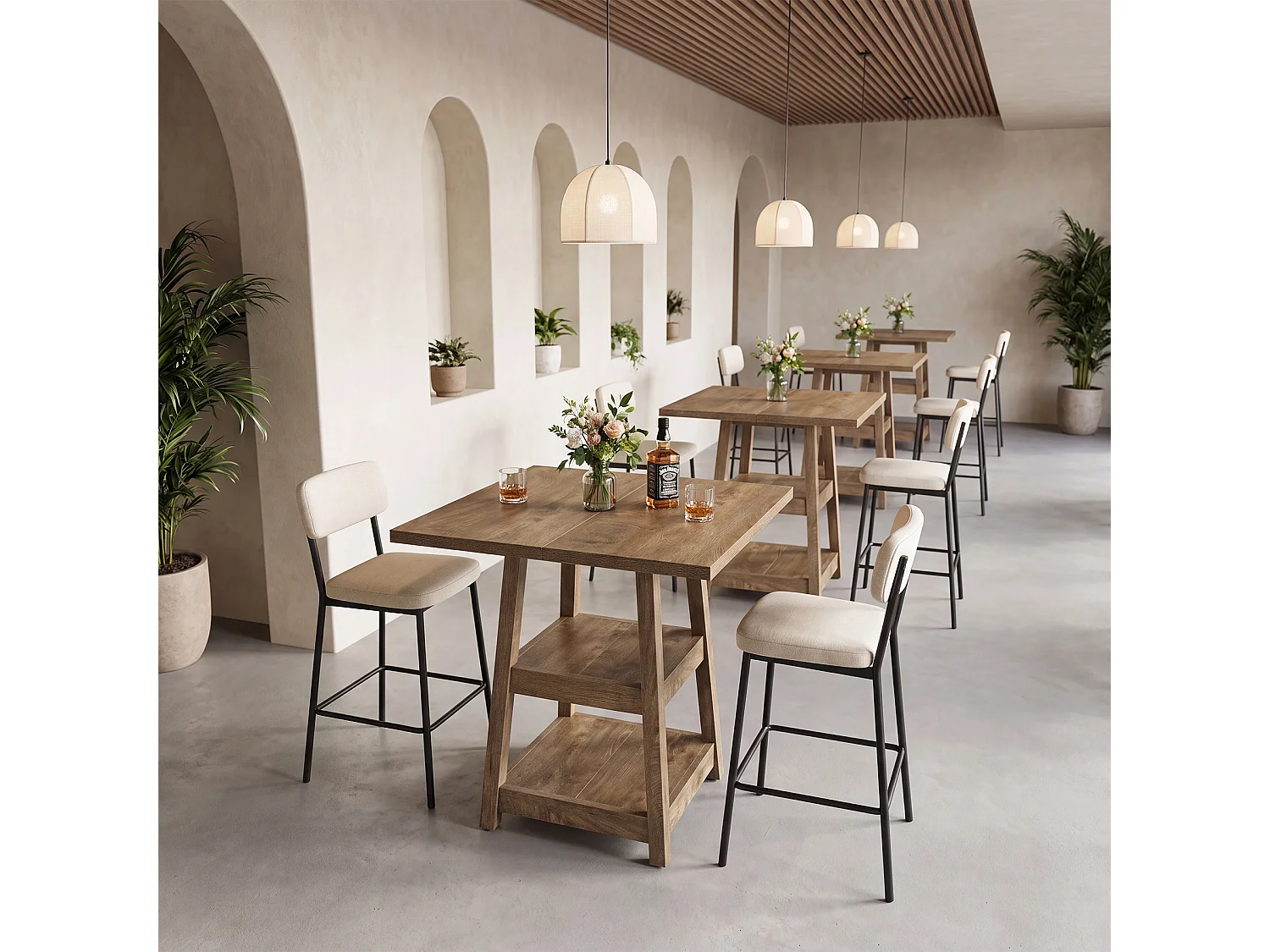 Table de bar carrée avec étagères de rangement à 2 niveaux, plateau de 90 cm de haut, table de pub pour 2 à 4 personnes, style bistrot de ferme