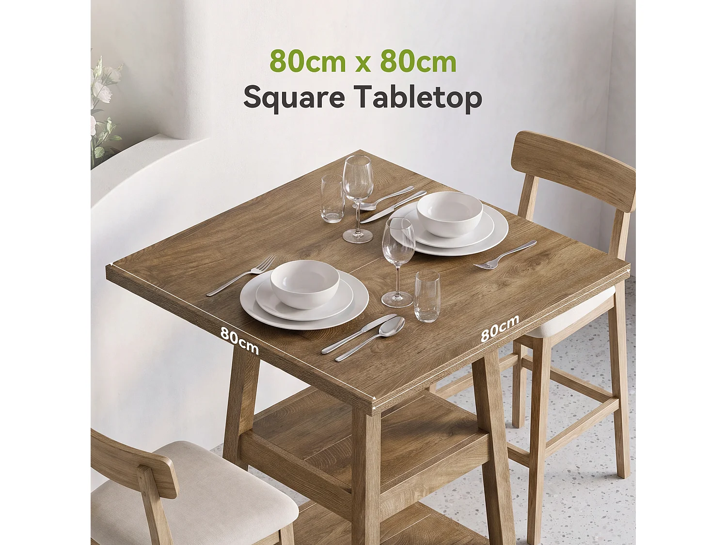 Table de bar carrée avec étagères de rangement à 2 niveaux, plateau de 90 cm de haut, table de pub pour 2 à 4 personnes, style bistrot de ferme