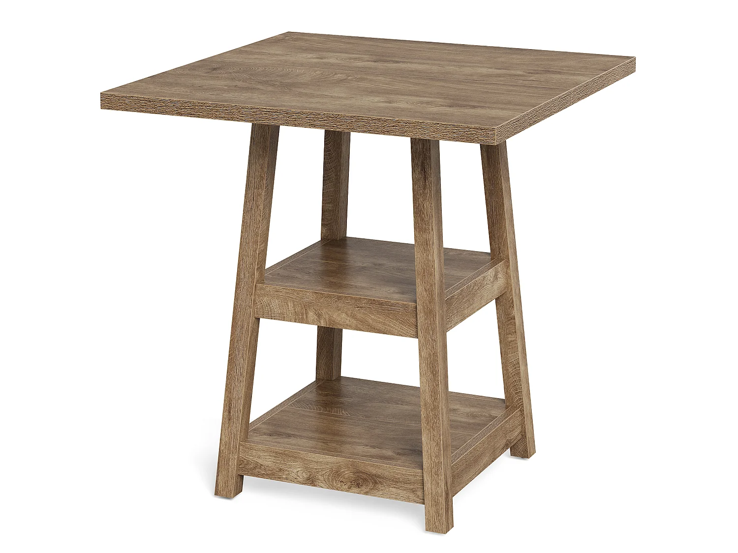 Table de bar carrée avec étagères de rangement à 2 niveaux, plateau de 90 cm de haut, table de pub pour 2 à 4 personnes, style bistrot de ferme