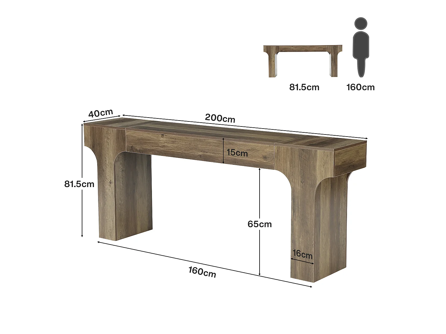 Console extra longue pour canapé d'entrée, 200 cm, style campagnard, en bois, à placer derrière le canapé