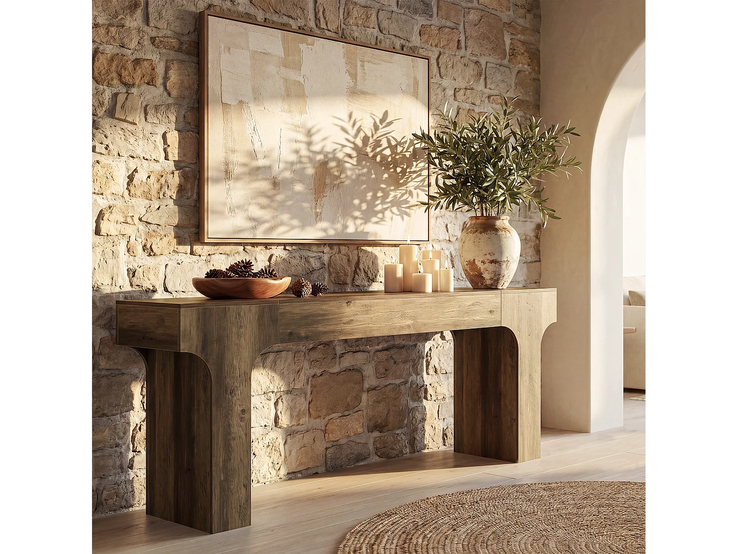 Console extra longue pour canapé d'entrée, 200 cm, style campagnard, en bois, à placer derrière le canapé