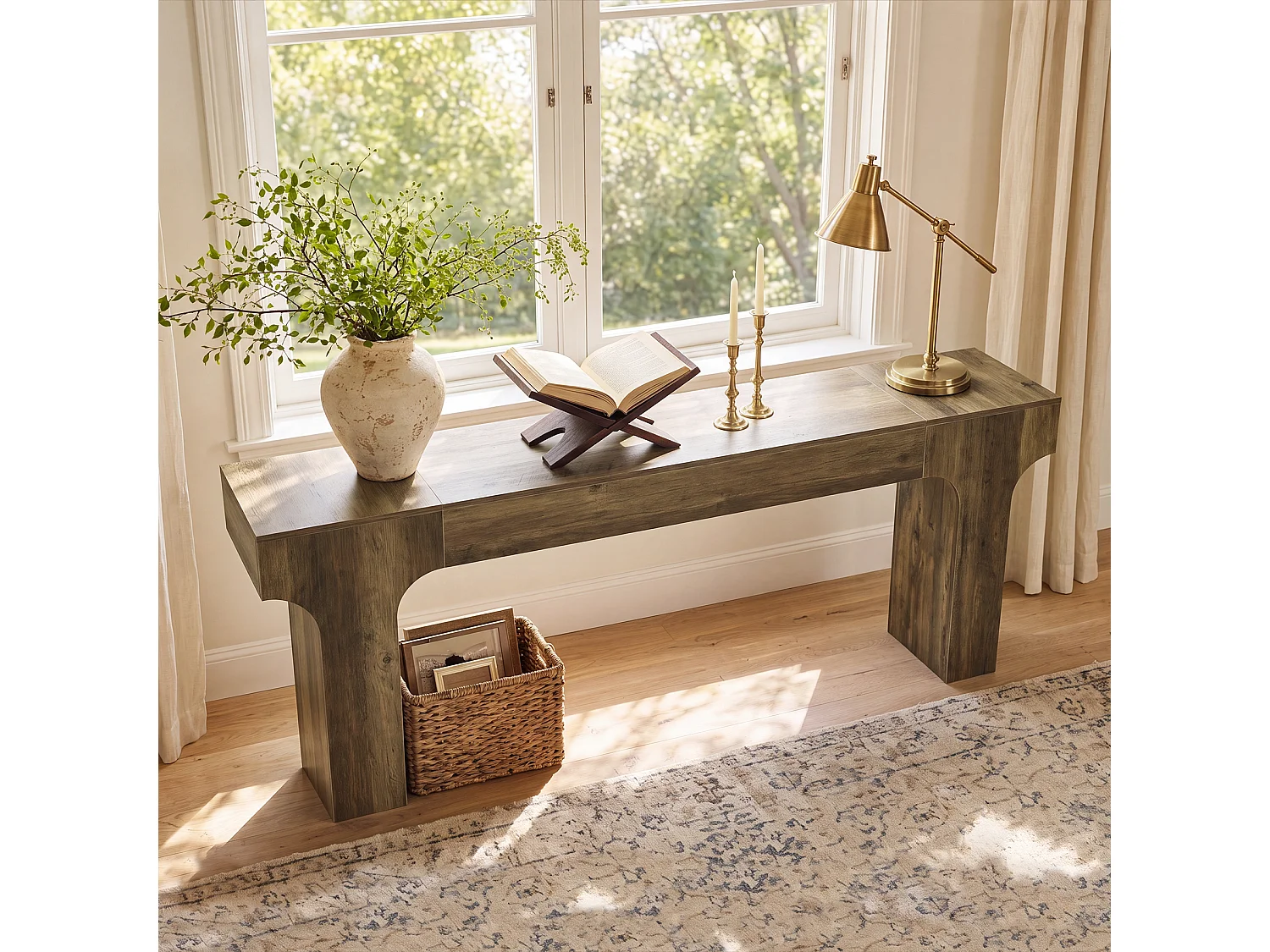 Console extra longue pour canapé d'entrée, 200 cm, style campagnard, en bois, à placer derrière le canapé