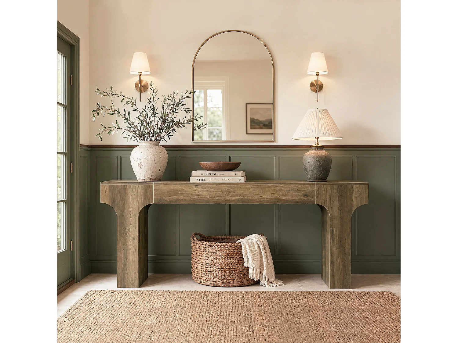 Console extra longue pour canapé d'entrée, 200 cm, style campagnard, en bois, à placer derrière le canapé