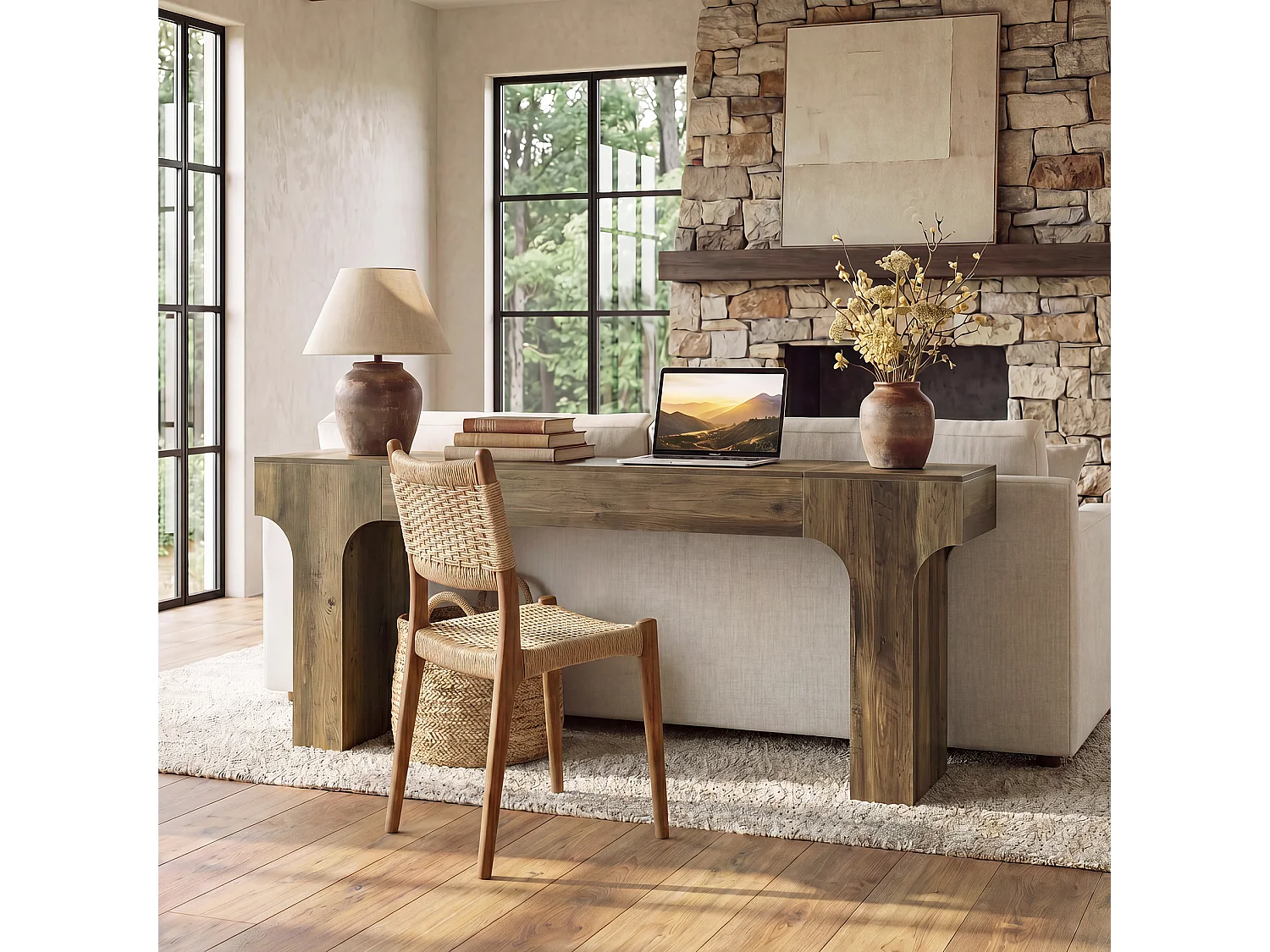 Console extra longue pour canapé d'entrée, 200 cm, style campagnard, en bois, à placer derrière le canapé