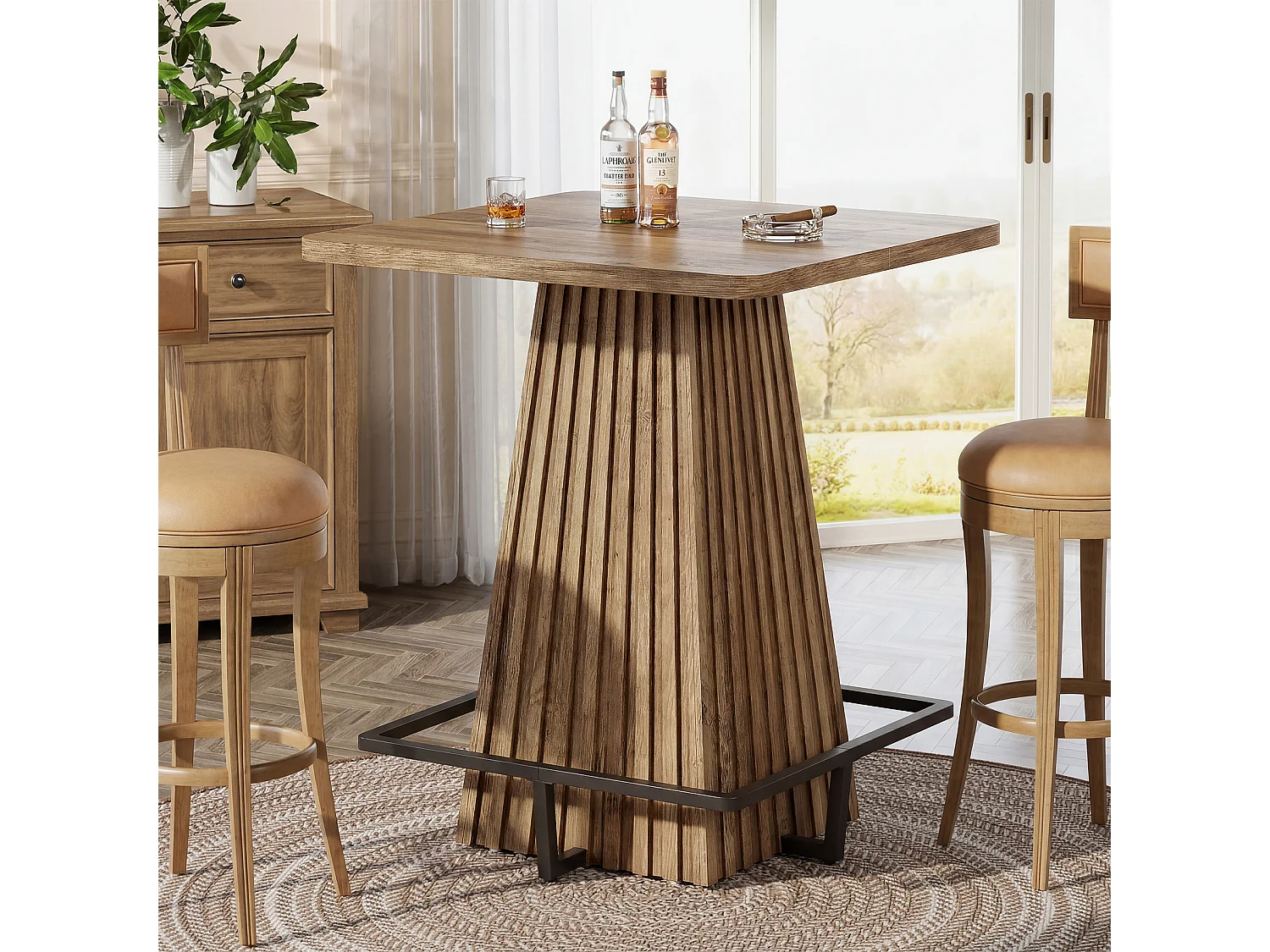 Table de bar carrée, table de cuisine/salle à manger, table de comptoir de style ferme de 95 cm de haut avec repose-pieds en métal