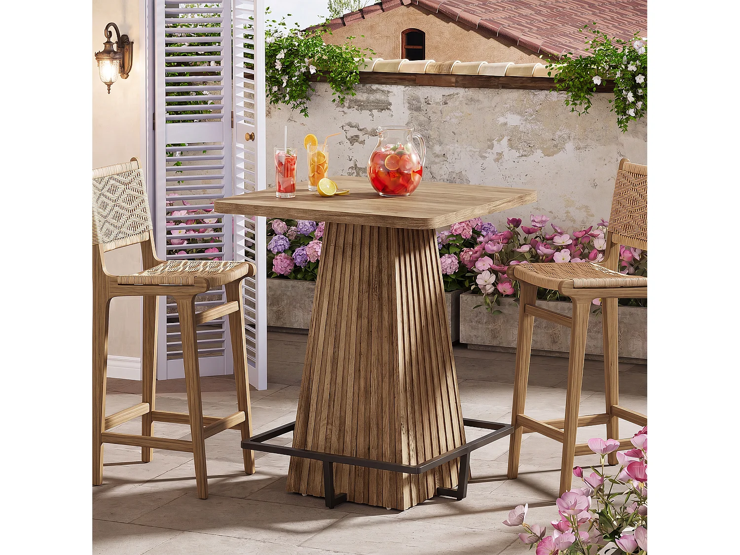 Table de bar carrée, table de cuisine/salle à manger, table de comptoir de style ferme de 95 cm de haut avec repose-pieds en métal