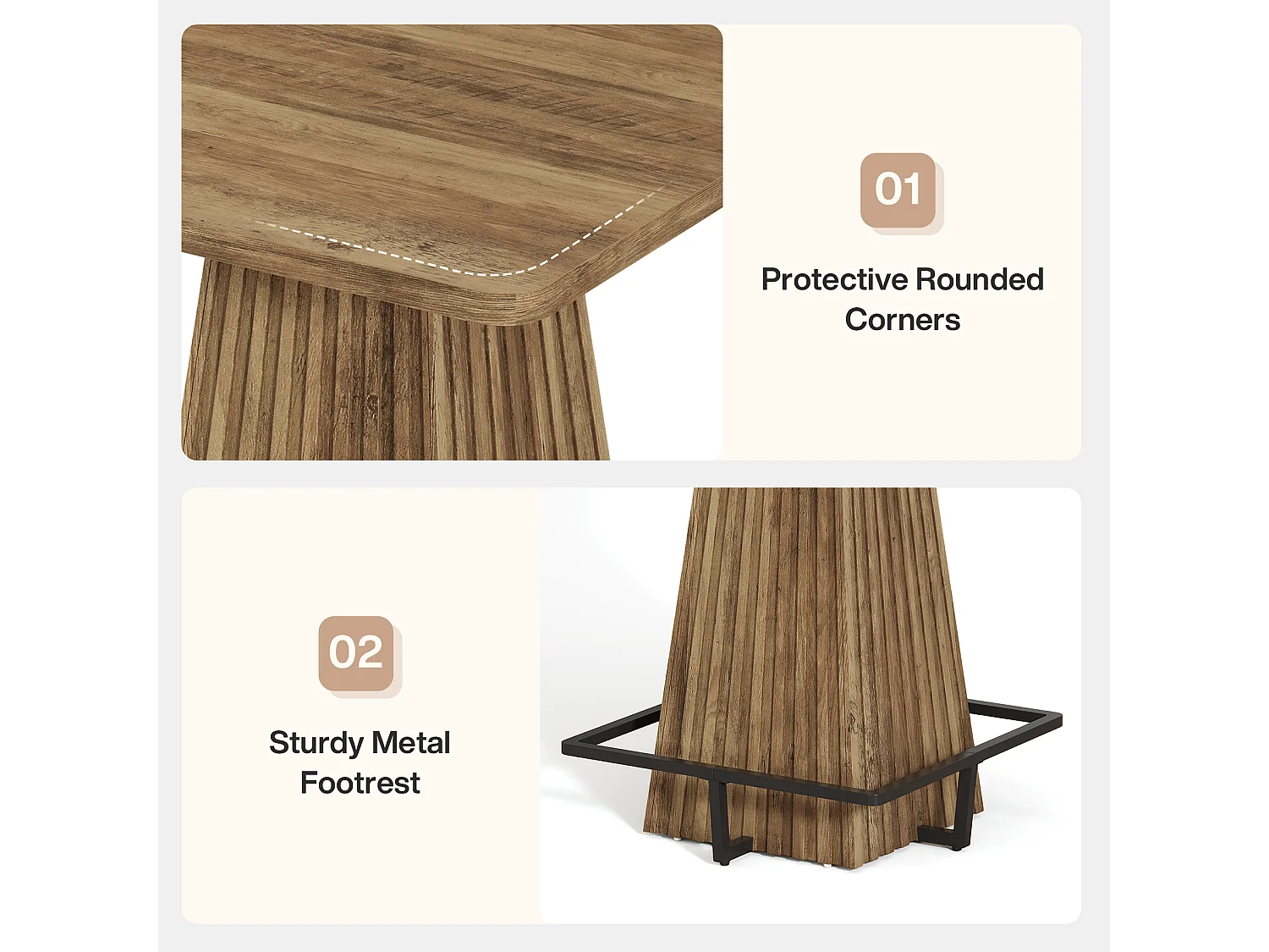 Table de bar carrée, table de cuisine/salle à manger, table de comptoir de style ferme de 95 cm de haut avec repose-pieds en métal