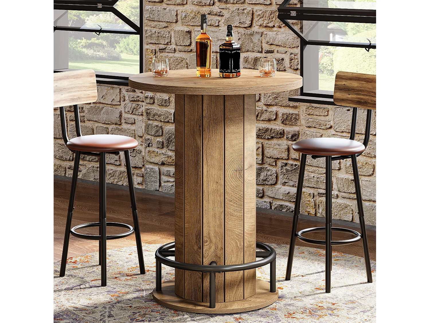 Table de bar ronde, table de bistrot/pub de 100 cm de haut avec repose-pieds en anneau métallique (table seule)