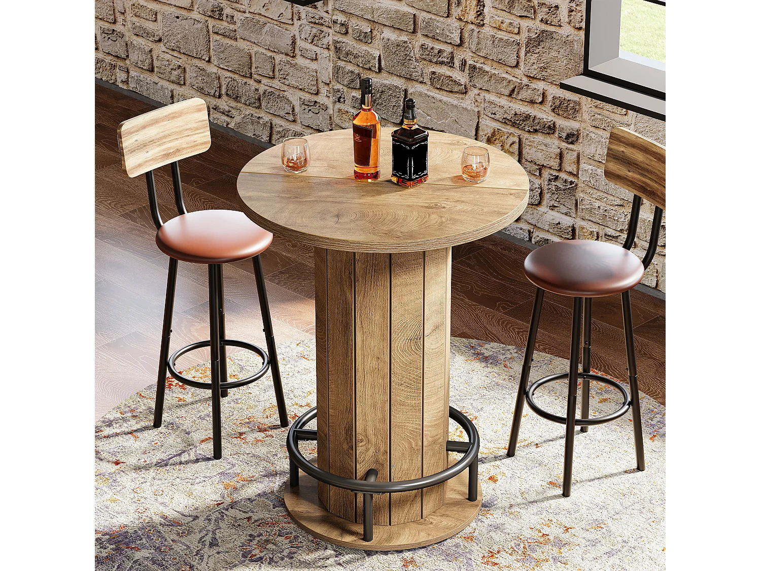 Table de bar ronde, table de bistrot/pub de 100 cm de haut avec repose-pieds en anneau métallique (table seule)