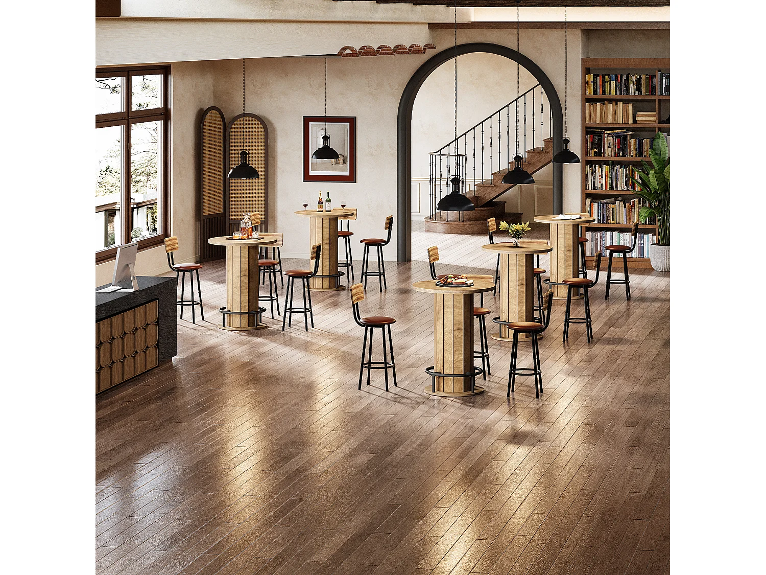 Table de bar ronde, table de bistrot/pub de 100 cm de haut avec repose-pieds en anneau métallique (table seule)