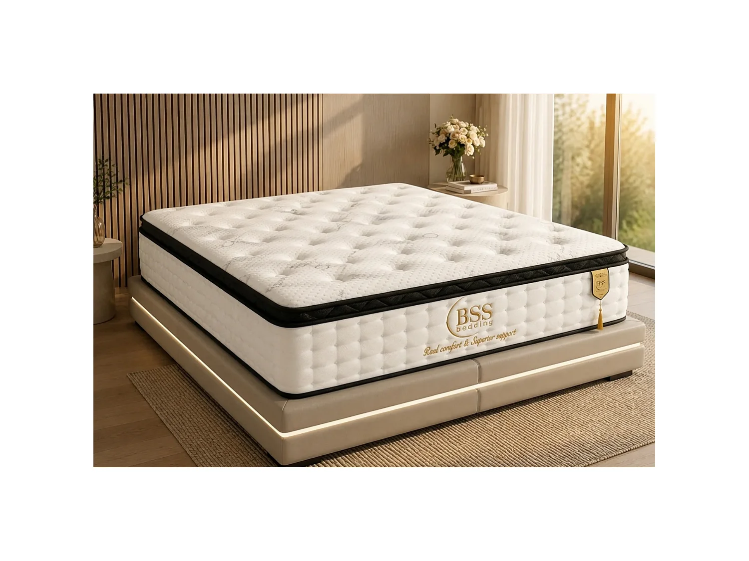 BSS BEDDING Matelas Paris Cashmere 120x200 cm H4, Ressorts ensachés, 33 cm + surmatelas intégré, 7 zones, Oeko-TEX, hypoallergénique