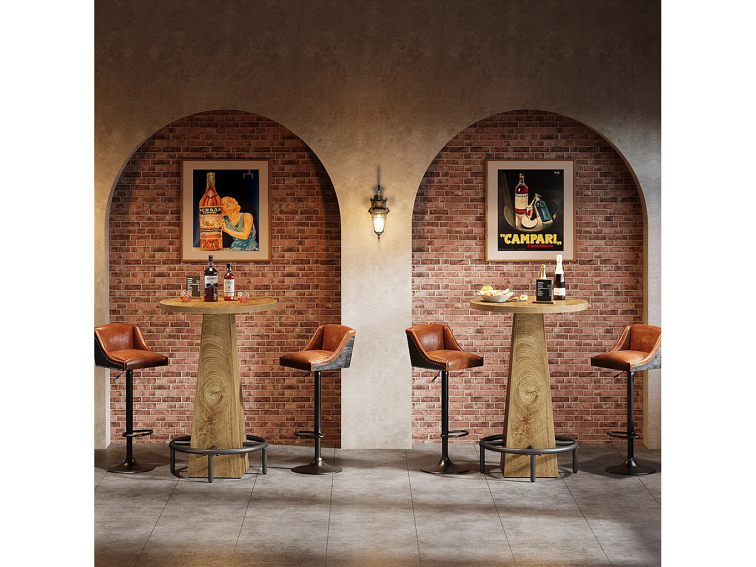 Table de bar ronde de 95 cm de haut avec repose-pieds, table de bar haute ronde compacte avec repose-pieds en métal