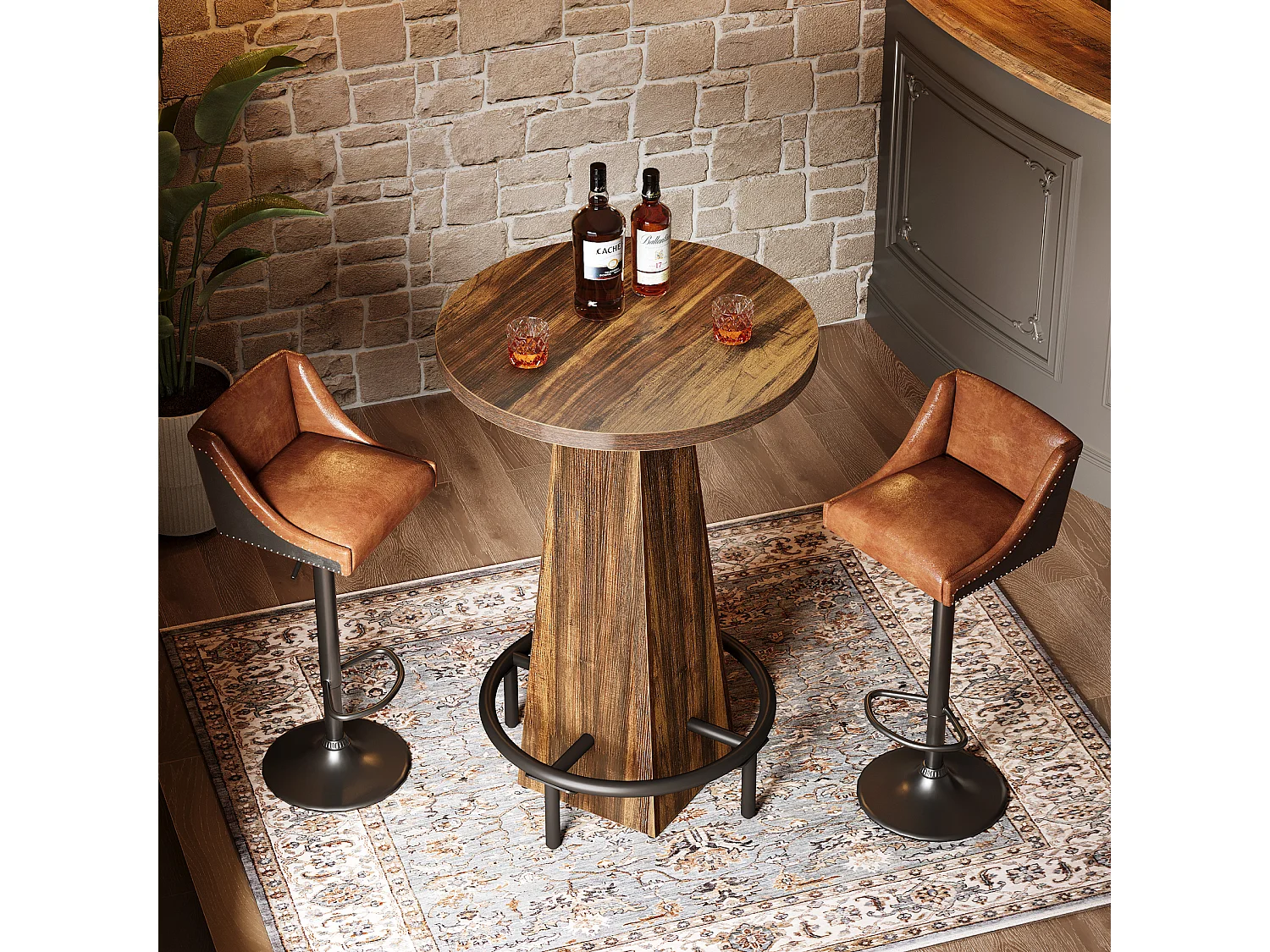 Table de bar ronde de 95 cm de haut, idéale pour les petits bars, salles à manger et cuisines Couleur marron rustique (table seule)
