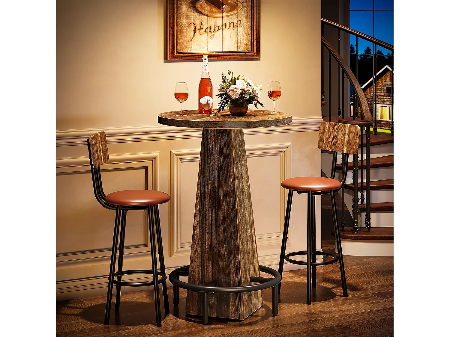 Table de bar ronde de 95 cm de haut, idéale pour les petits bars, salles à manger et cuisines Couleur marron rustique (table seule)