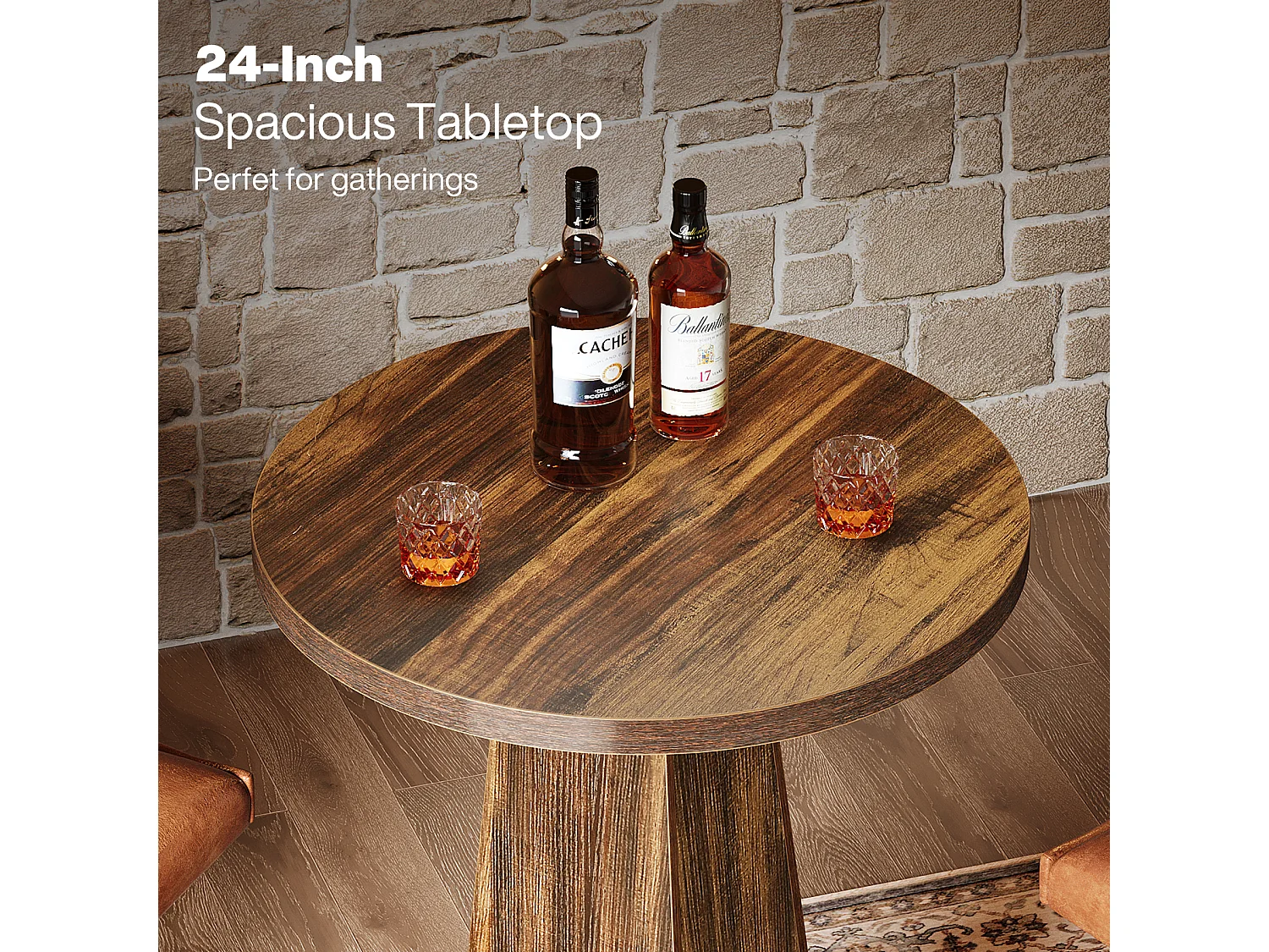 Table de bar ronde de 95 cm de haut, idéale pour les petits bars, salles à manger et cuisines Couleur marron rustique (table seule)