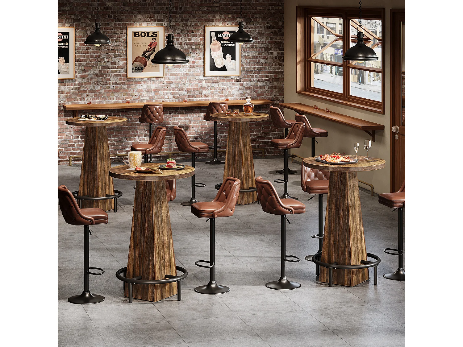 Table de bar ronde de 95 cm de haut, idéale pour les petits bars, salles à manger et cuisines Couleur marron rustique (table seule)