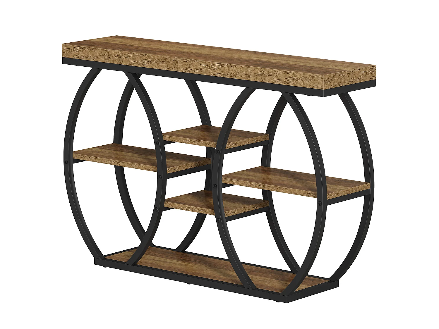 Console de style campagnard de 120 cm pour entrée, table basse industrielle étroite à 4 niveaux avec structure métallique incurvée artistique