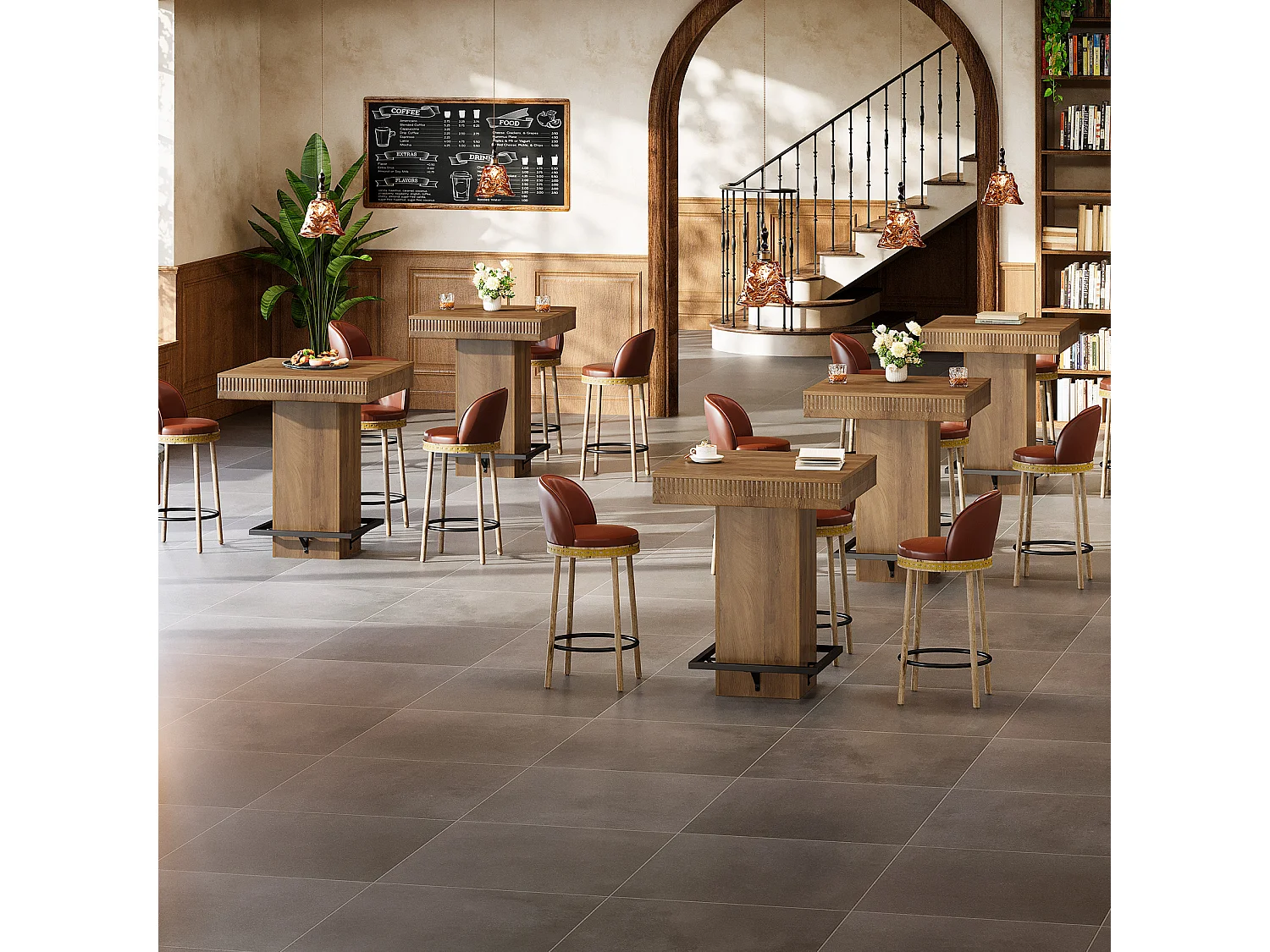 Table de bar carrée avec repose-pieds en métal, style industriel, haute table de bistrot/pub/cocktail