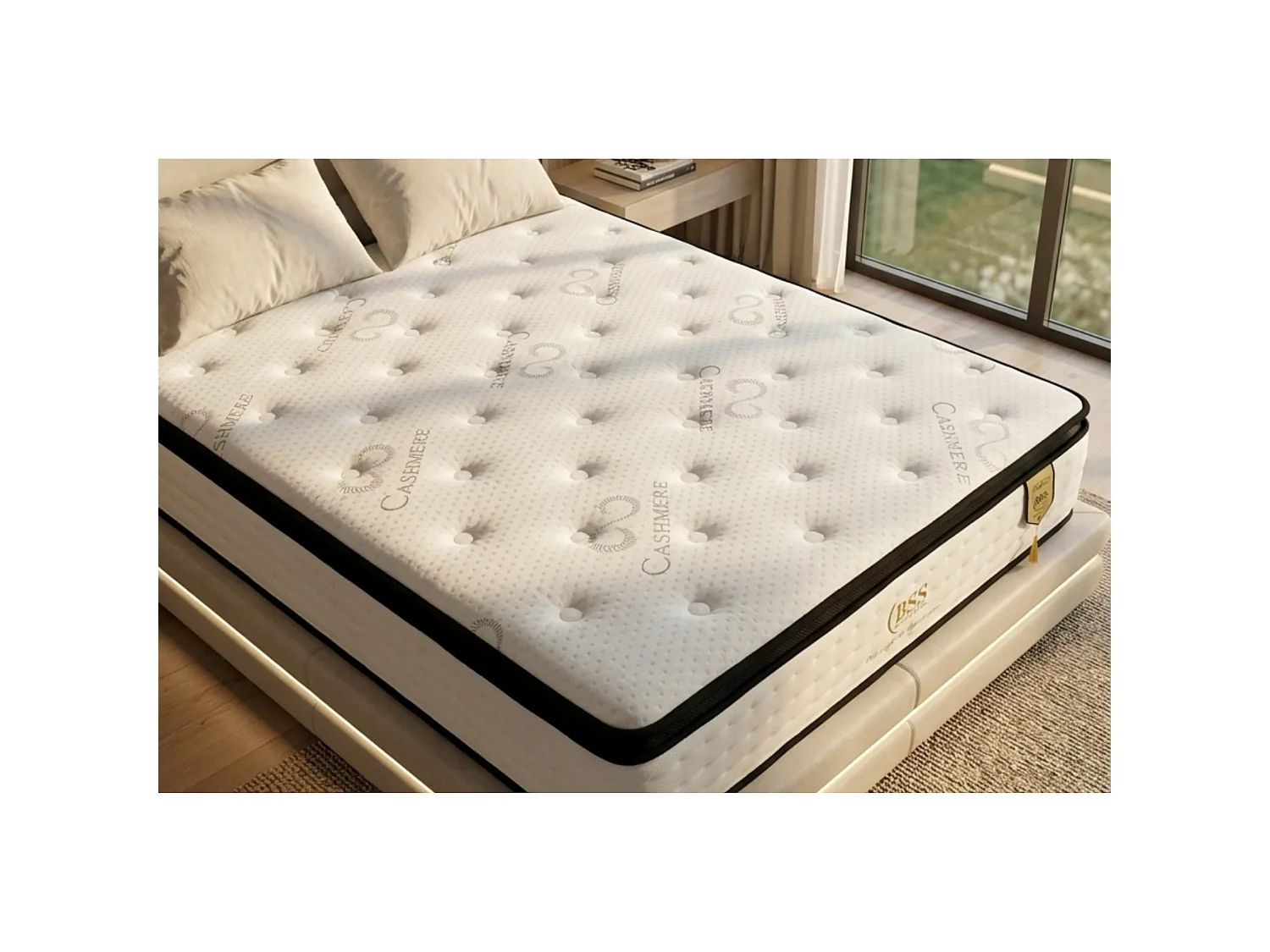 BSS BEDDING Matelas Paris Cashmere 140x200 cm H4, Ressorts ensachés, 33 cm + surmatelas intégré, 7 zones, Oeko-TEX, hypoallergénique