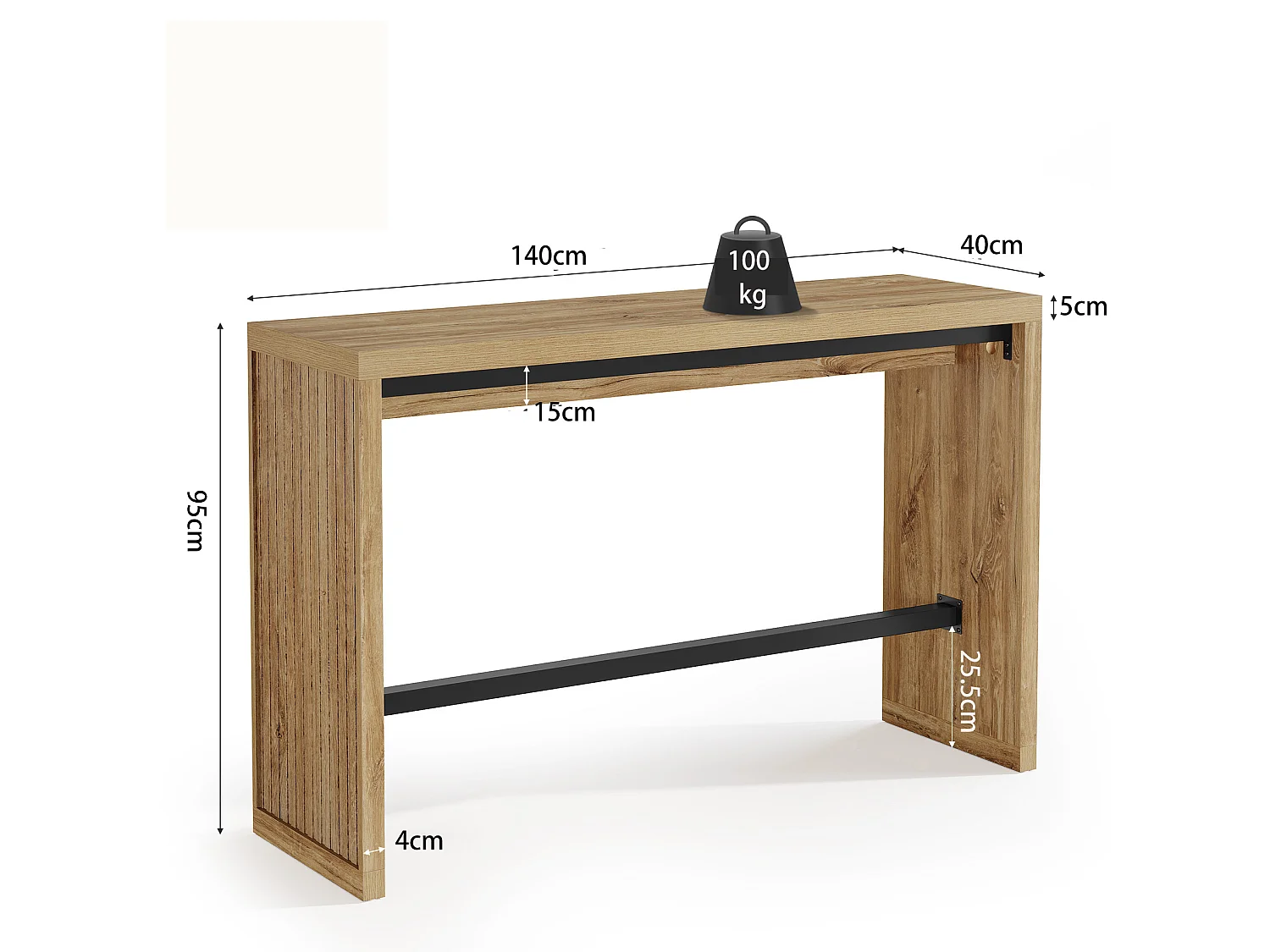 Table de bar, table de comptoir de 140 cm avec repose-pieds en métal, meuble de salle à manger rectangulaire haut