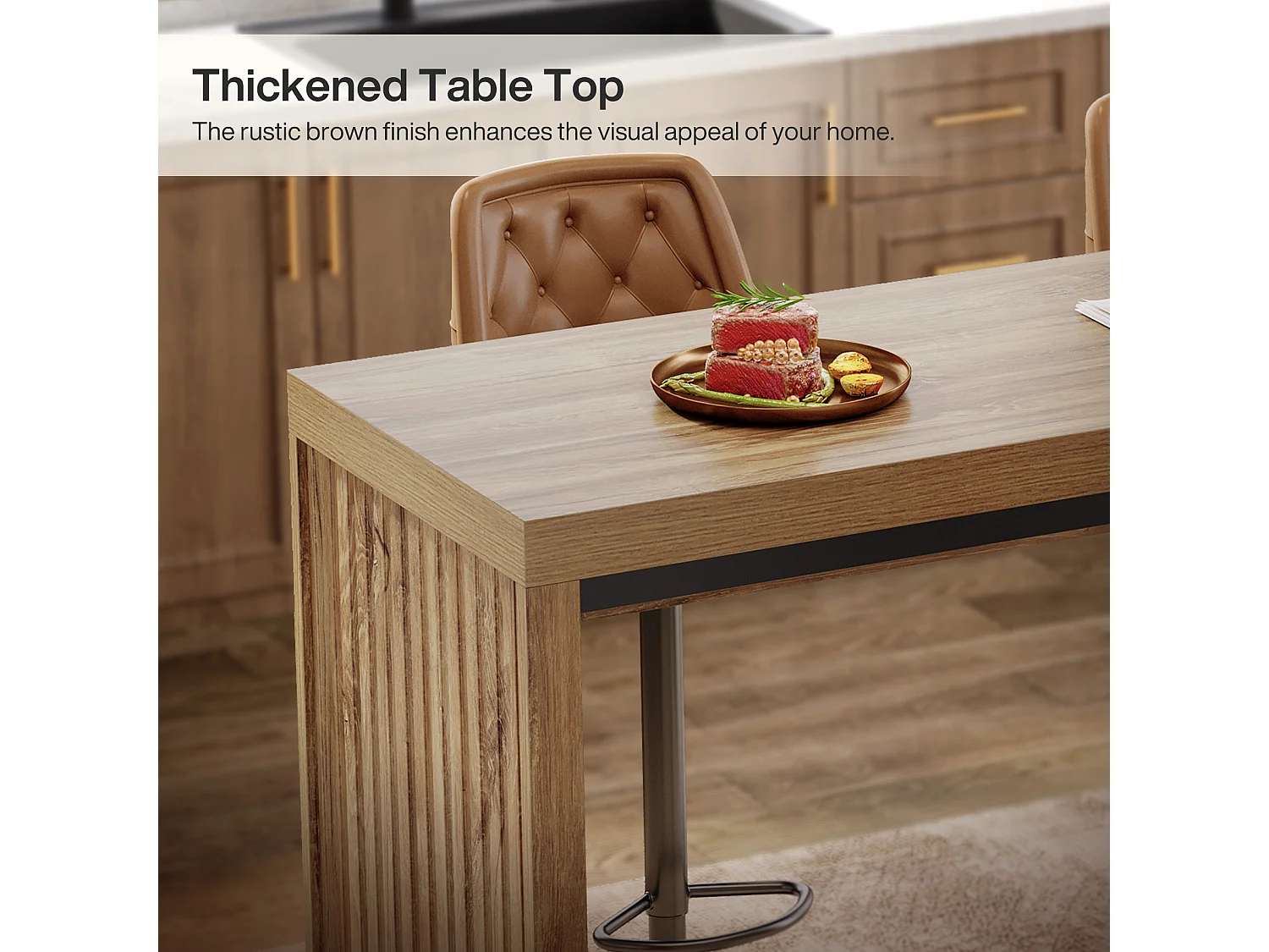 Table de bar, table de comptoir de 140 cm avec repose-pieds en métal, meuble de salle à manger rectangulaire haut