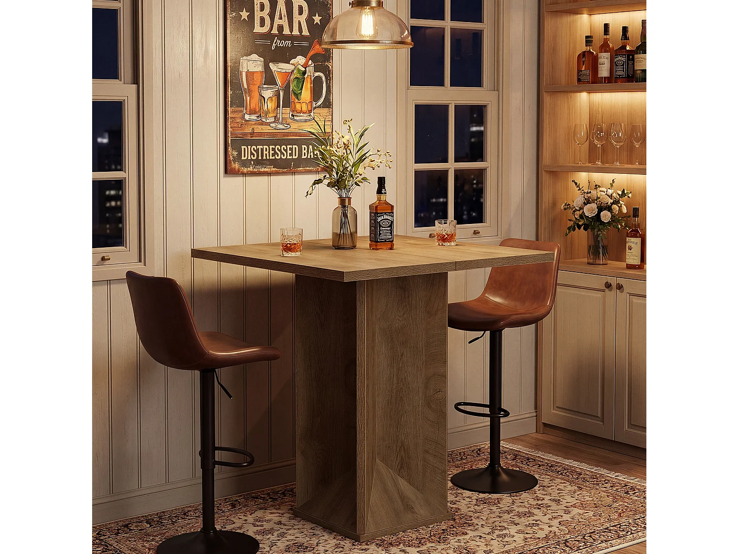 Table de bar carrée, table de comptoir de pub/bistro de 90 cm de haut, idéale pour les cocktails et les cafés