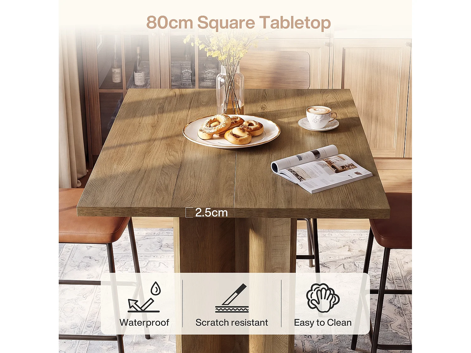 Table de bar carrée, table de comptoir de pub/bistro de 90 cm de haut, idéale pour les cocktails et les cafés