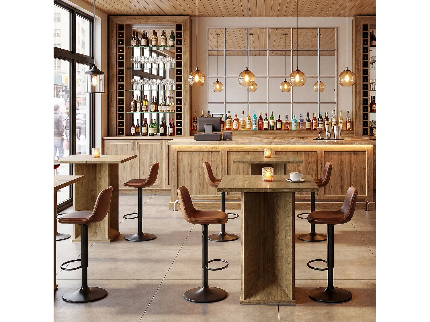 Table de bar carrée, table de comptoir de pub/bistro de 90 cm de haut, idéale pour les cocktails et les cafés