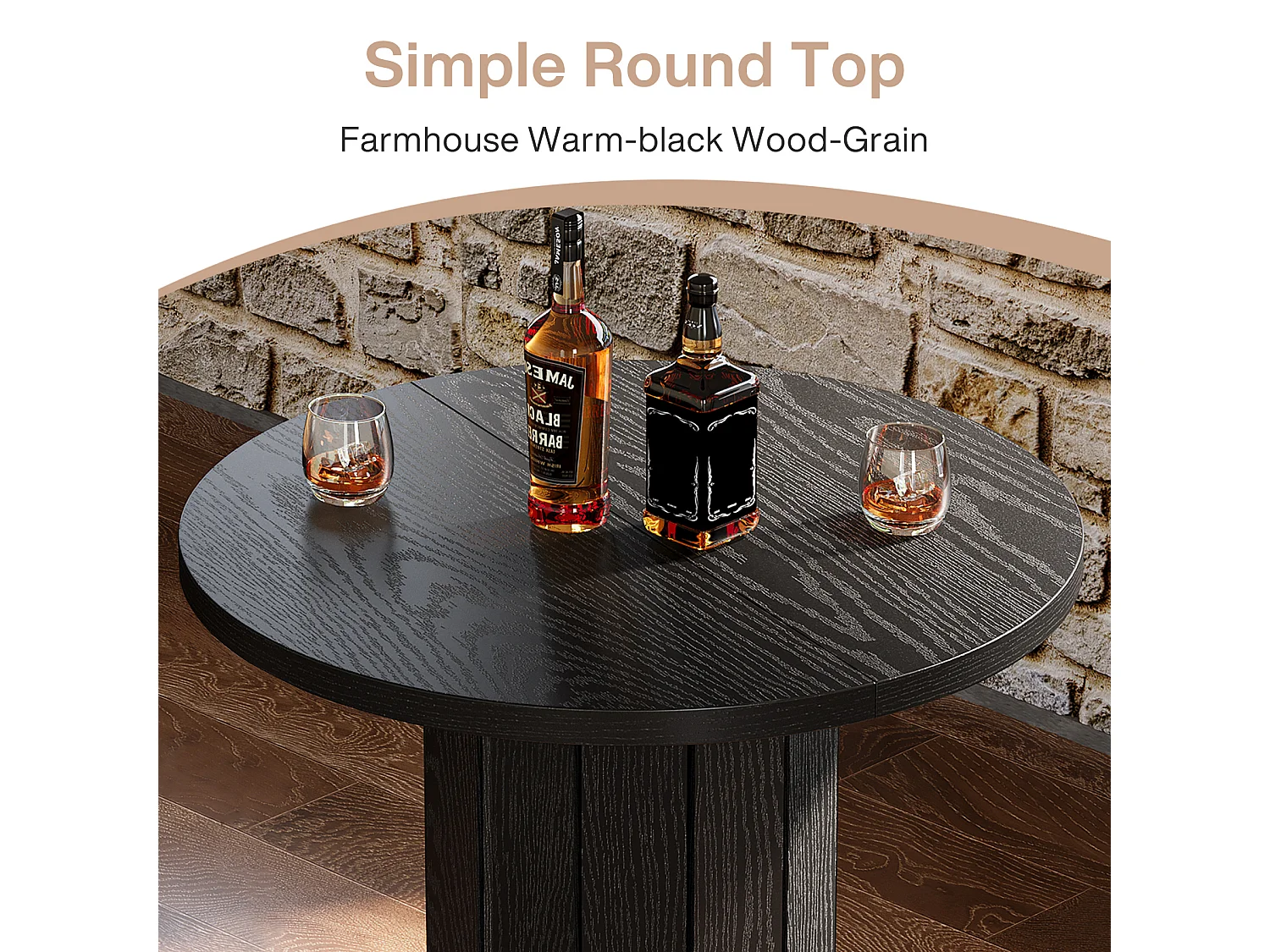 Table de bar ronde, table de cocktail bistro de 100 cm de haut avec repose-pieds en métal, noire (table seule)