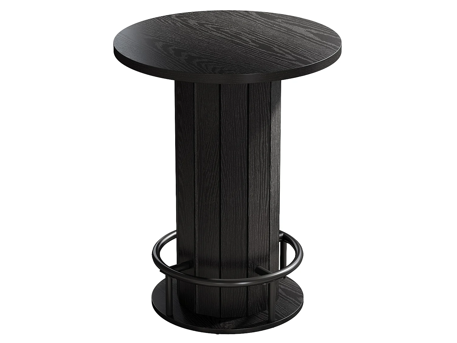 Table de bar ronde, table de cocktail bistro de 100 cm de haut avec repose-pieds en métal, noire (table seule)