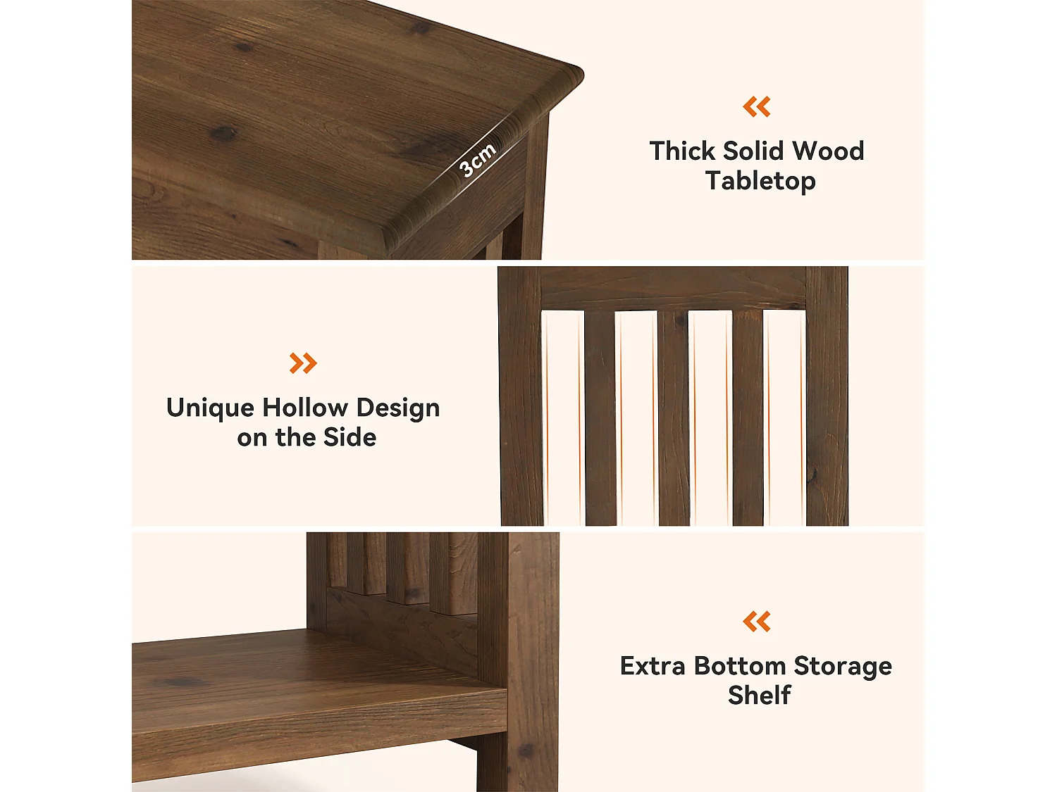 Console en bois massif de 160 cm avec étagère à 2 niveaux, table d'appoint rustique pour canapé ou entrée, idéale derrière un canapé ou dans un couloir