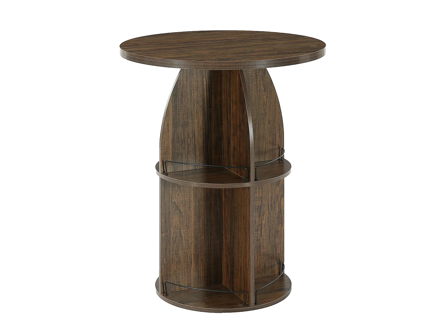 Table de bar ronde à 3 niveaux, table de pub de 95 cm de haut avec rangement, table de cocktail haute style ferme marron