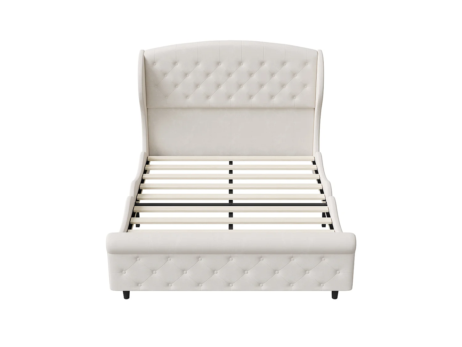 Cadre de Lit 140x200 avec Sommier - Lit Double avec Tête de lit  rembourré - traîneau Blanc - pour Adultes Adolescents - Velours