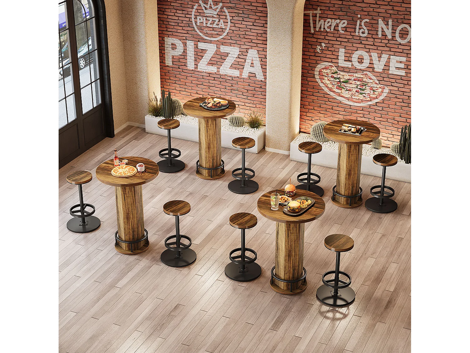 Ensemble table de bar 3 pièces, petite table de cuisine ronde avec 2 chaises, table de bar marron hauteur comptoir, table de pub pour petits espaces