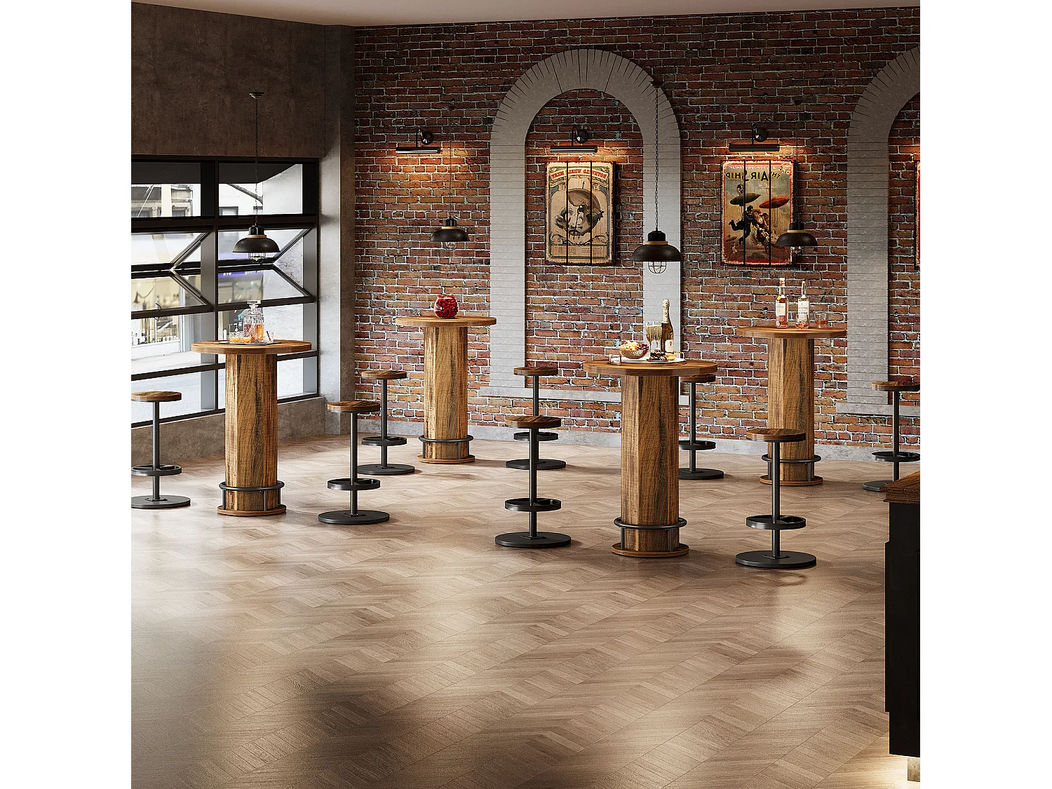 Ensemble table de bar 3 pièces, petite table de cuisine ronde avec 2 chaises, table de bar marron hauteur comptoir, table de pub pour petits espaces