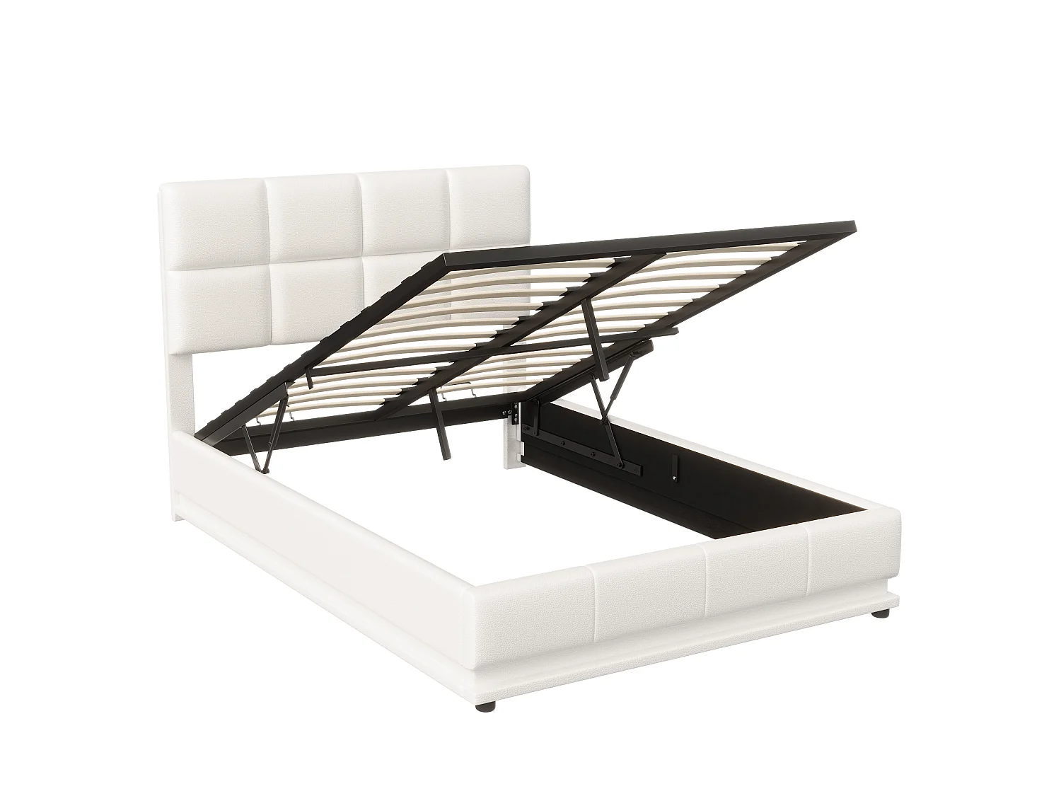 Lit coffre  rembourré 140 x 190 cm - Rangement hydraulique, LED et tête de lit rembourré-sommier à lattes en bois - Blanc