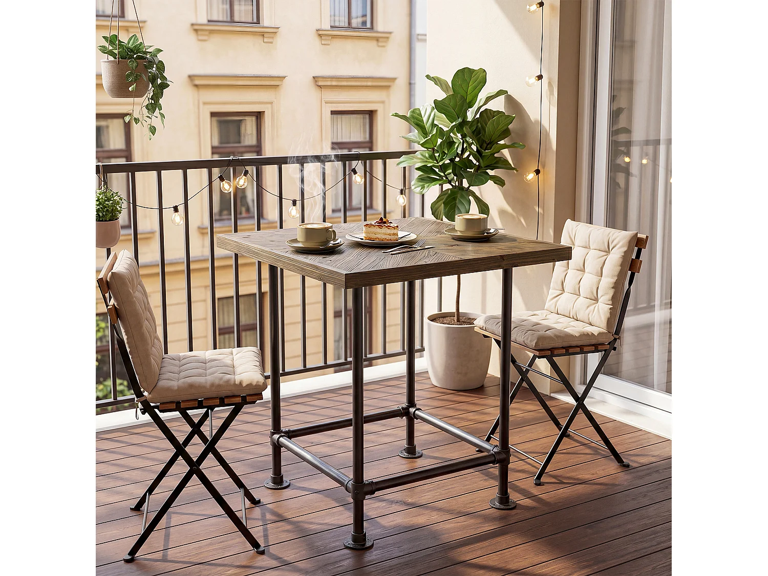 Table de bar carrée, hauteur comptoir de 90 cm, plateau en bois massif et structure métallique robuste, style industriel