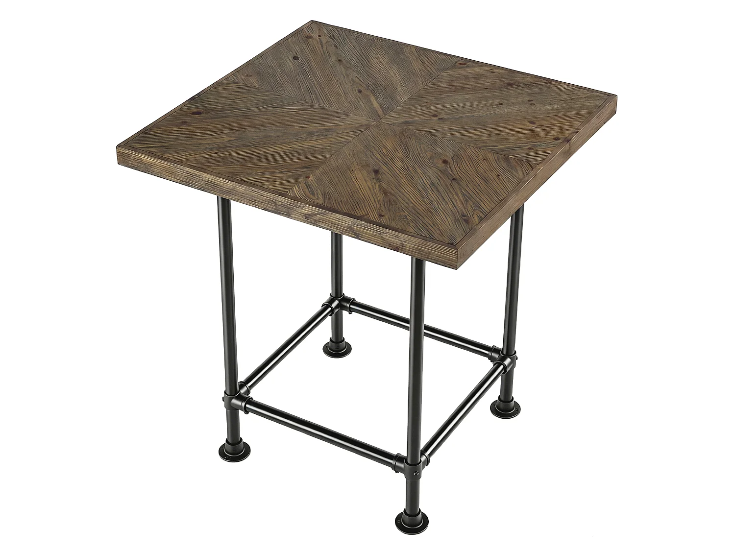 Table de bar carrée, hauteur comptoir de 90 cm, plateau en bois massif et structure métallique robuste, style industriel