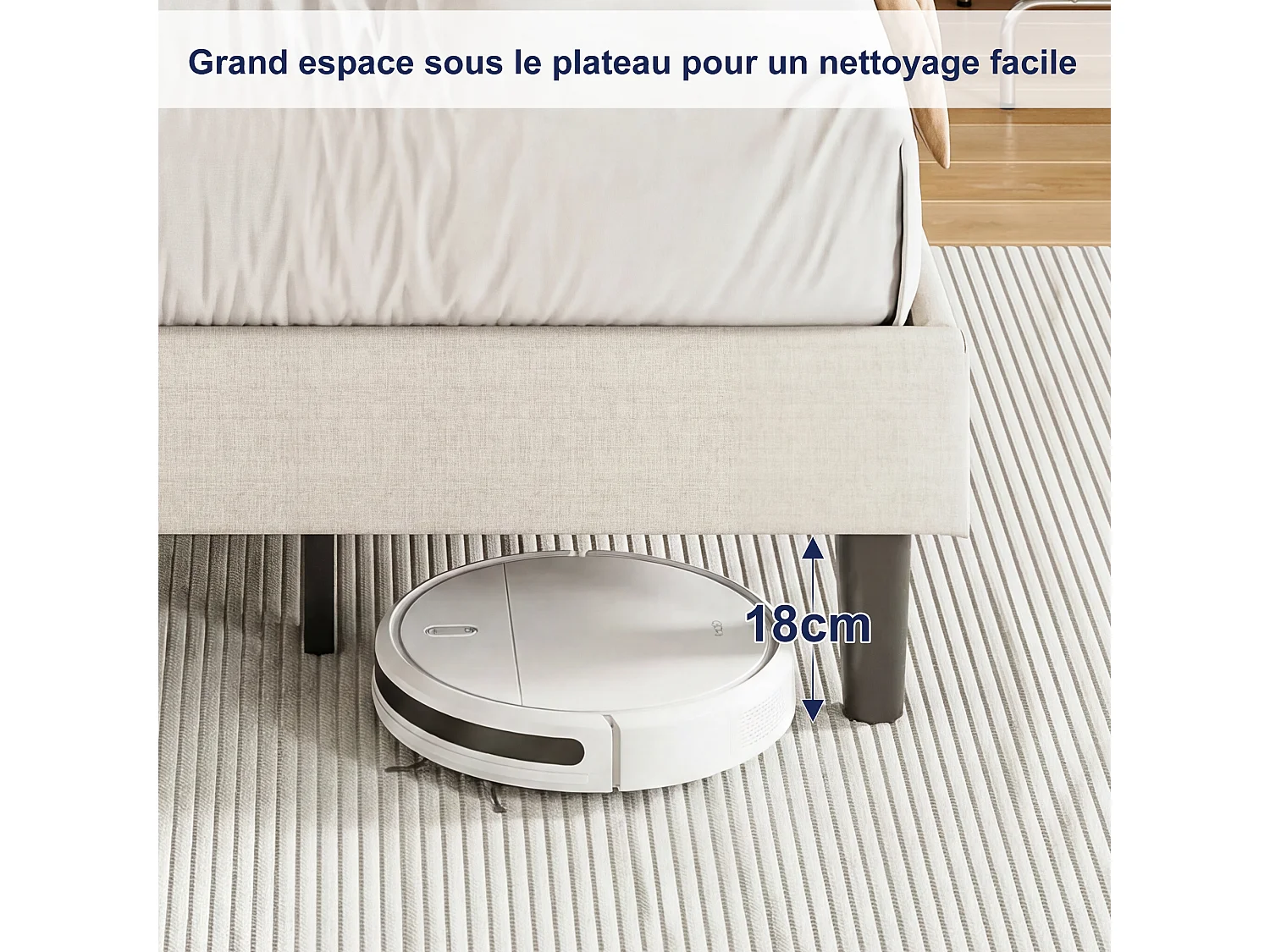 Lit adulte 90x200 avec Sommier - Cadre de Lit 1 place avec 2 ports USB/Type-C et Éclairage LED - Tête de Lit Capitonné en Lin Beige
