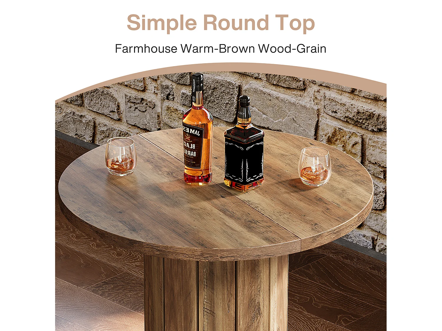Table de bar ronde, table haute avec repose-pieds annulaire en métal, table de bistrot, 80 x 80 x 100 cm, marron