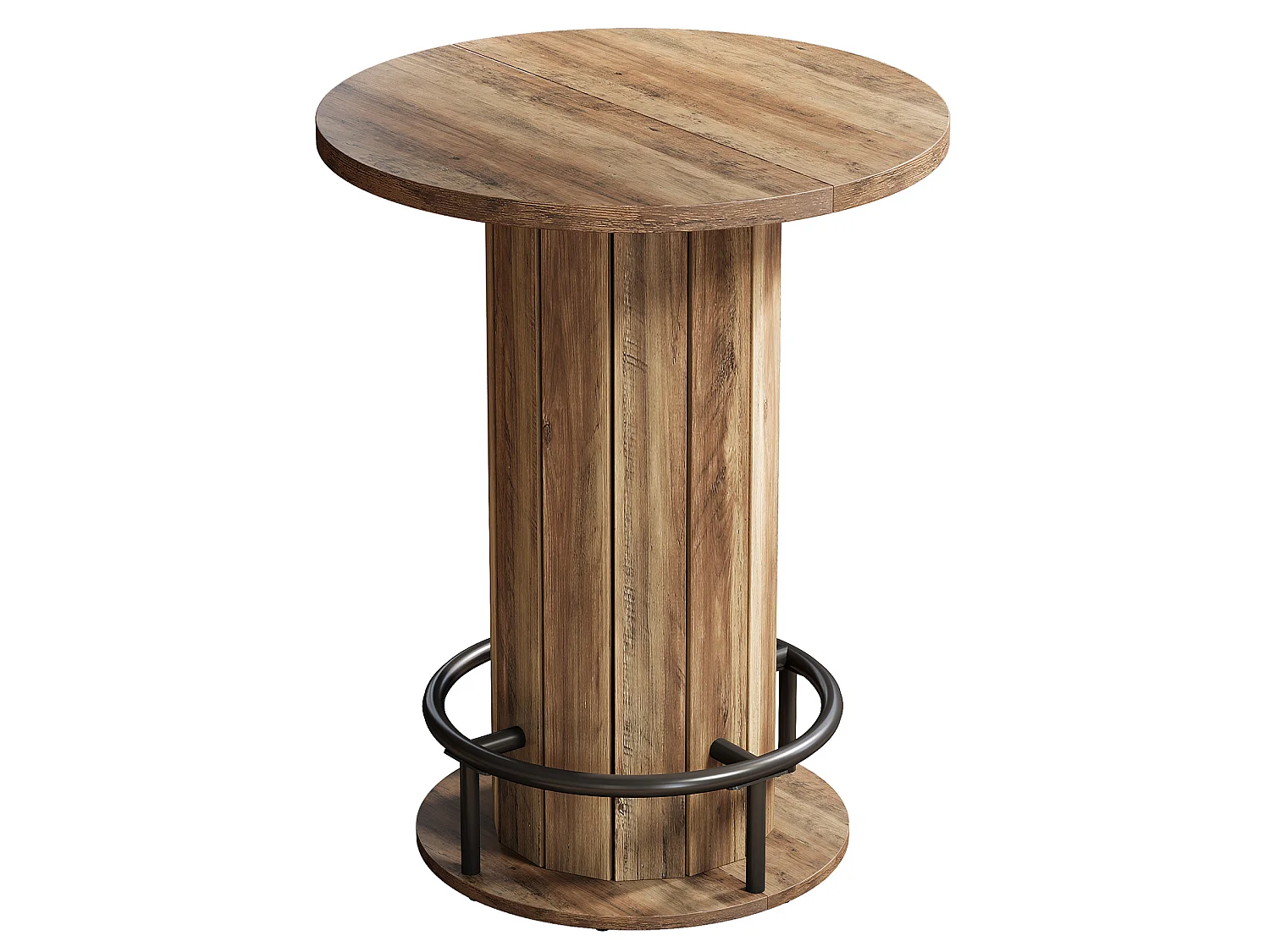 Table de bar ronde, table haute avec repose-pieds annulaire en métal, table de bistrot, 80 x 80 x 100 cm, marron