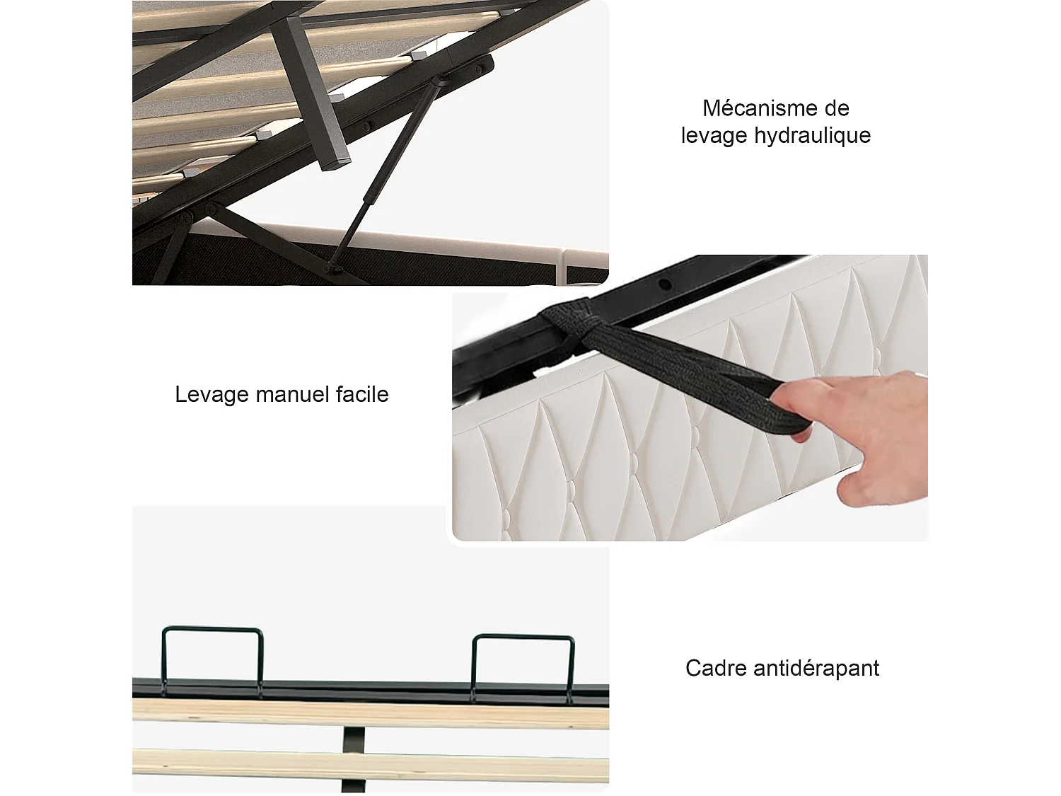 Opbergbed 160x200 met LED-verlichting en USB/Type-C-aansluiting - Gestoffeerd hoofdbord - Tweepersoonsbed met lattenbodem - Wit fluweel - voor volwassenen