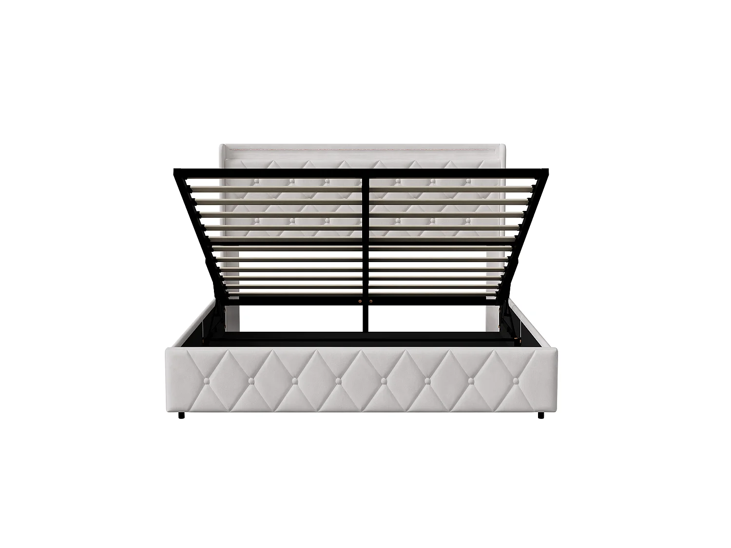 Opbergbed 160x200 met LED-verlichting en USB/Type-C-aansluiting - Gestoffeerd hoofdbord - Tweepersoonsbed met lattenbodem - Wit fluweel - voor volwassenen