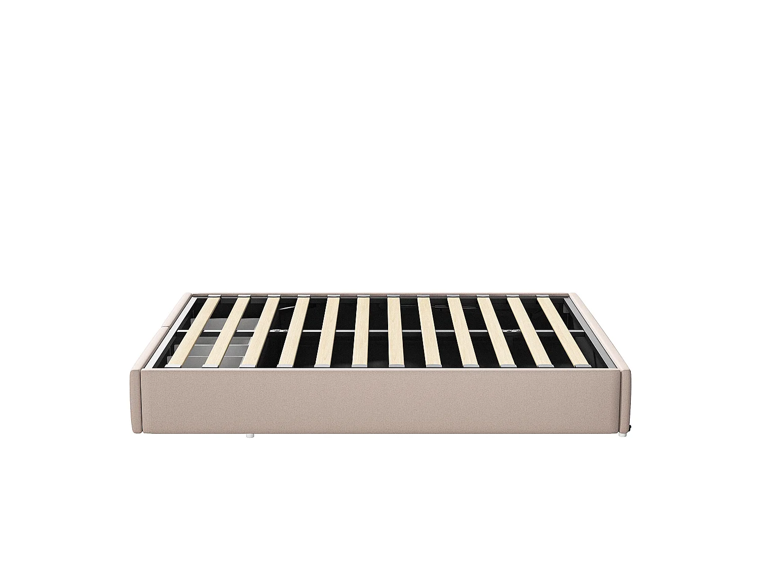 Opbergbed 160x200cm - Tweepersoonsbed met hydraulische opbergruimte en 2 lades - Bedframe met lattenbodem - Beige linnen