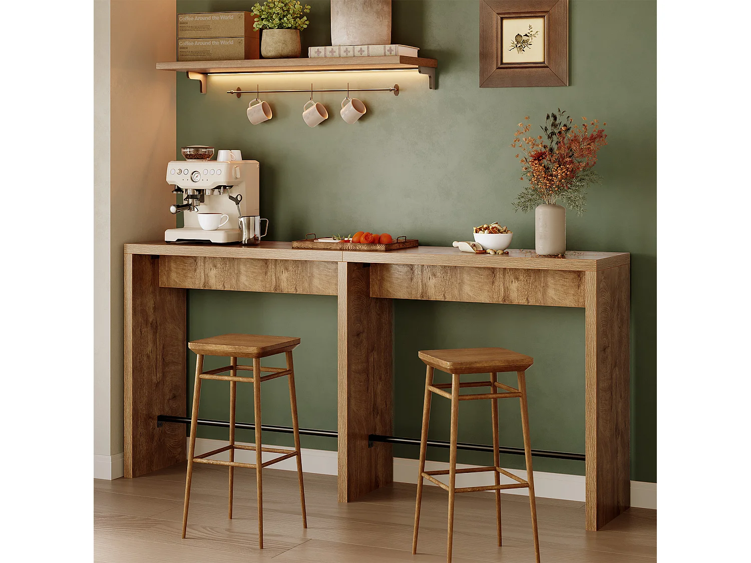 Table de bar étroite, table haute extra longue avec repose-pieds robuste en fer, uniquement Tbale