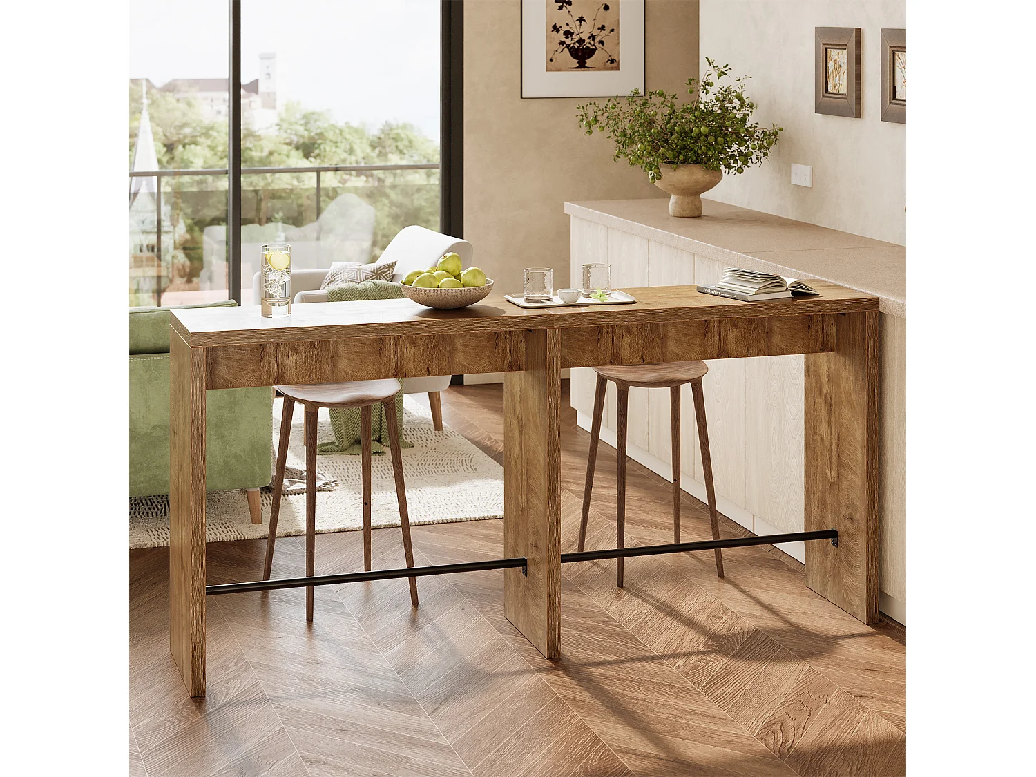 Table de bar étroite, table haute extra longue avec repose-pieds robuste en fer, uniquement Tbale