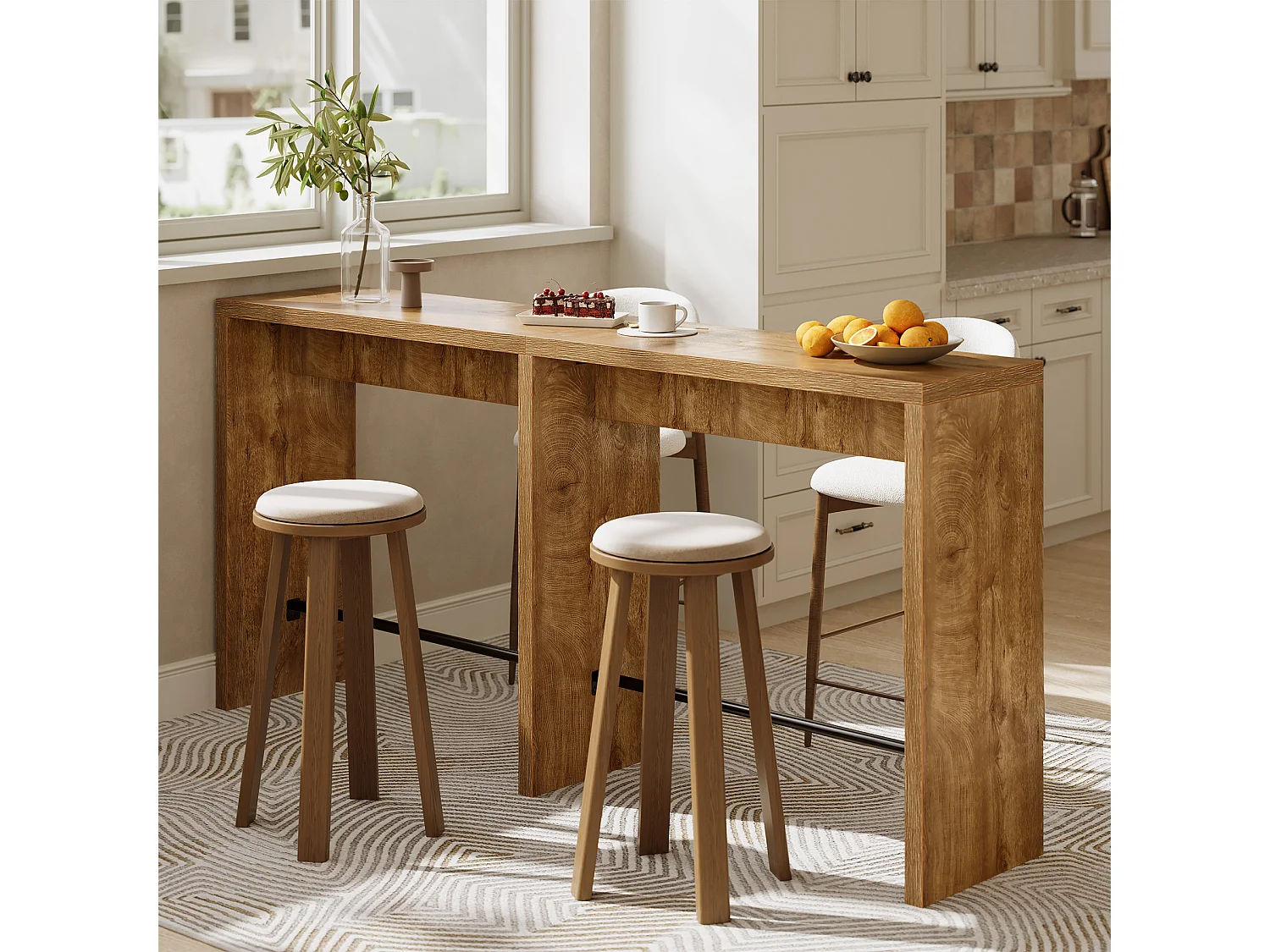 Table de bar étroite, table haute extra longue avec repose-pieds robuste en fer, uniquement Tbale