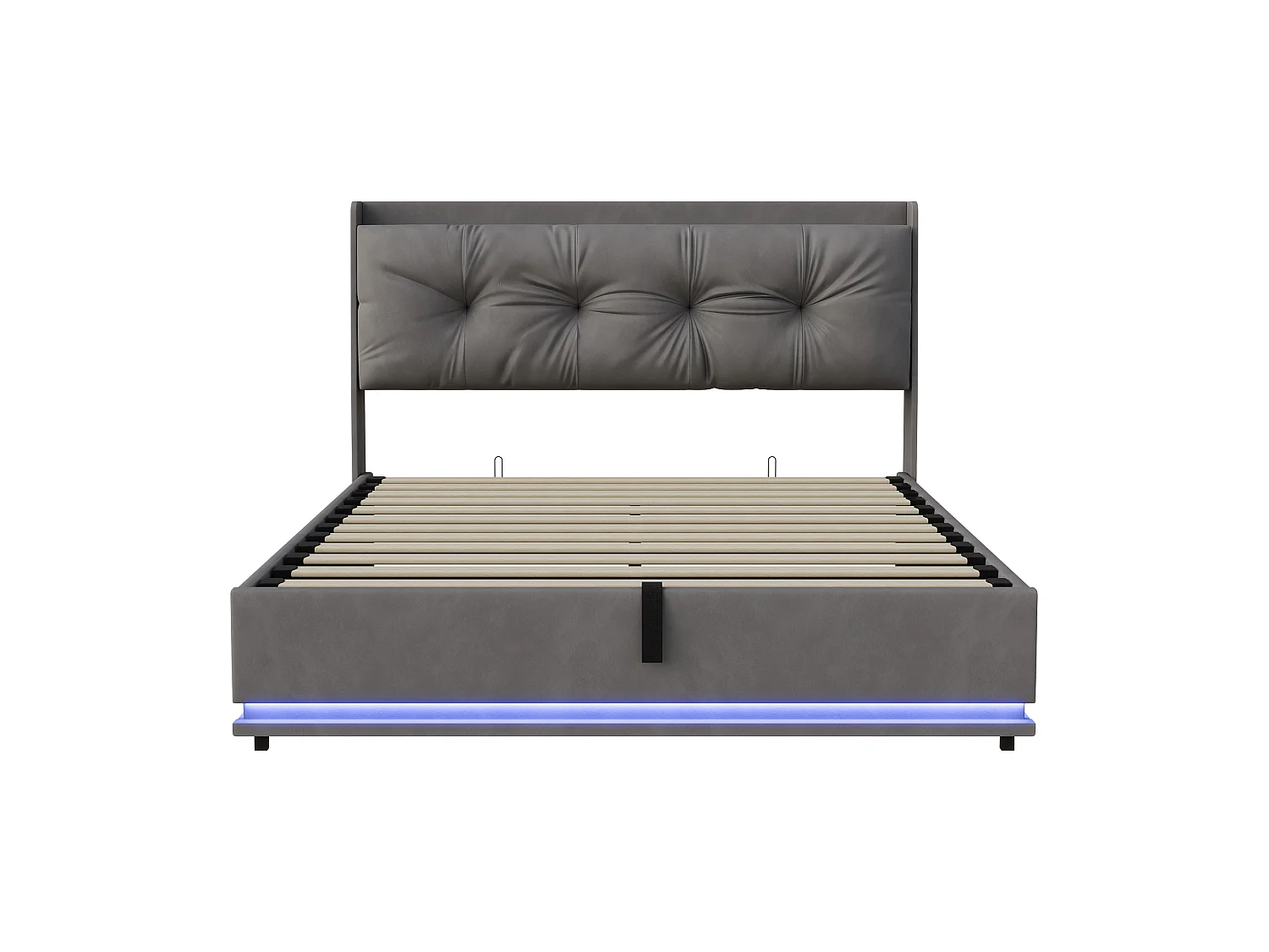 Lit Coffre 140x200cm avec Sommier- Lumières LED et USB Type-C Cadre de Lit- Tete de Lit capitonné en Velours- pour Adulte- Gris