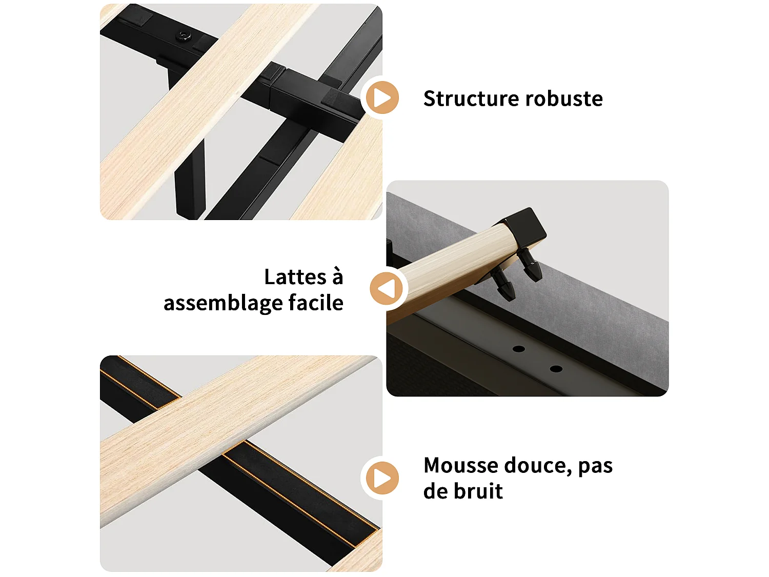 Cama de lino de 140x200cm con cabecero con carga inalámbrica y USB tipo C - Cama doble con somier de láminas de madera - Para adultos - Gris