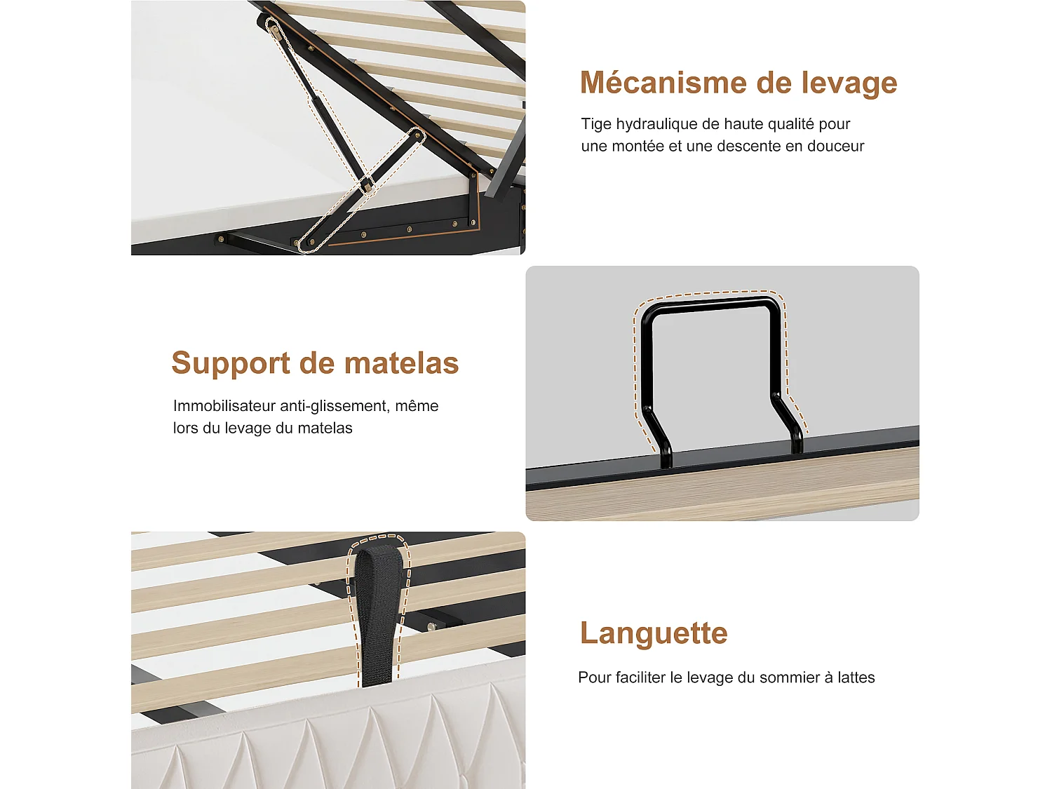 Lit Coffre 140x200 avec Éclairage LED et USB/Type-C- Tête de lit Rembourré - Lit 2 place avec sommier- Velours Blanc - pour adulte